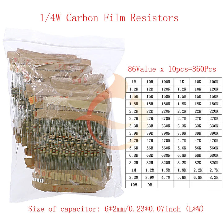 1/8W 1/4W 1/2W 1W 2W 3W 5W Carbon Film Resistors Assortment Kit 5% Electronic Components resistor package
