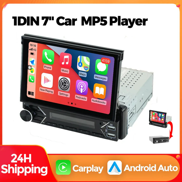 Universal 7" 1din Retractable Screen Car Radio Android Auto Carplay Multimedia Video Player Intelligent Vehicle System BT FM USB