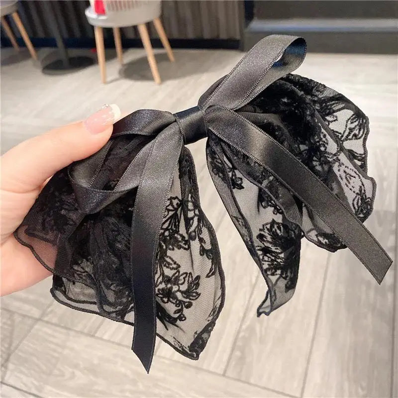 1PC Large Lace Bow Hair Clip Embroidered Bowknot Sweet Ribbon Hairpin Girl Headdress Top Clip Korea Hair Accessories