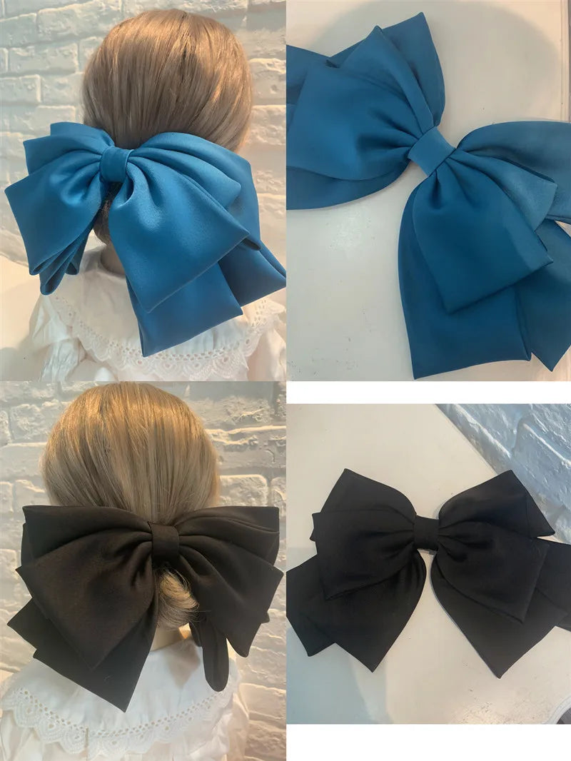 High Quality Bow Hairpin Women Popular Headwear Satin Fixed Hair Clip Large Retro Headdress Ponytail Clip Hair Accessories