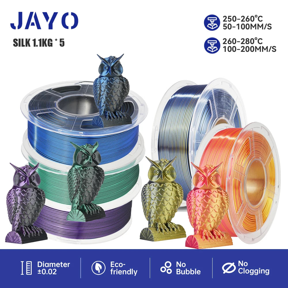 JAYO  pla plus SILK Three Colors Silk Rainbow 3D Printer Filament 1.75mm 100% No Bubble FDM 3D Printer Materials for 3D Printer