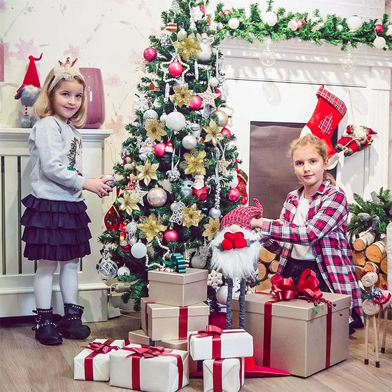 Glitter Artificial Christmas Flowers Set