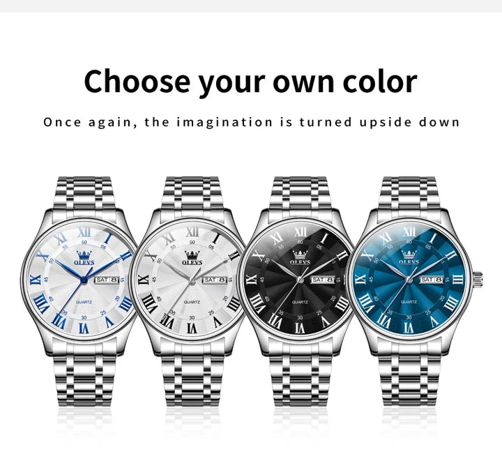 OLEVS 3663 Mens Watch Classic Original Brand Quartz Watch Waterproof  Luminous Watches For Men Dual Calendar Display Gifts Box