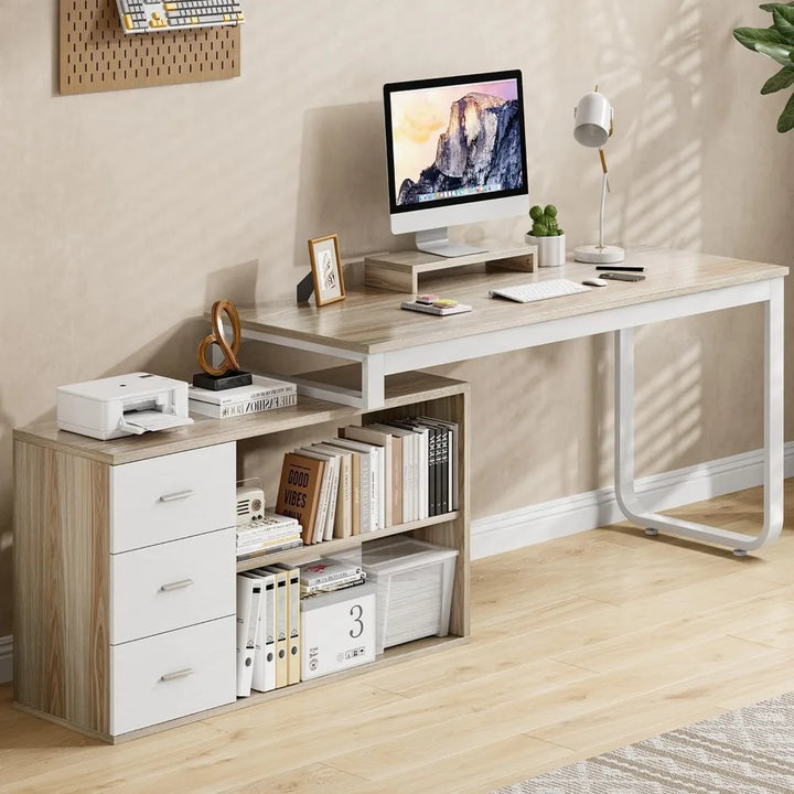L-Shaped Office Desk with Drawers