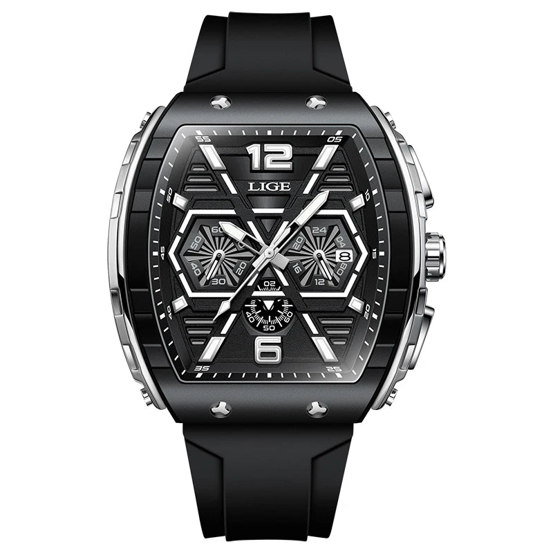 LIGE Outdoor Square Casual Sport Quartz Man Watch Top Brand Luxury Watches Fashion 50M Waterproof Auto Date Silicone Chronograph