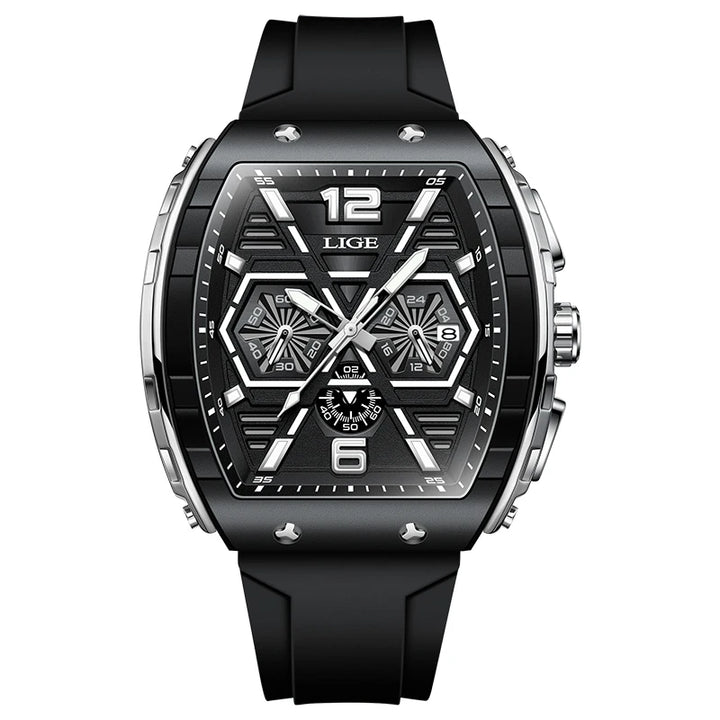 LIGE Outdoor Square Casual Sport Quartz Man Watch Top Brand Luxury Watches Fashion 50M Waterproof Auto Date Silicone Chronograph