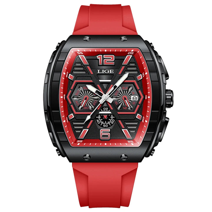 LIGE Outdoor Square Casual Sport Quartz Man Watch Top Brand Luxury Watches Fashion 50M Waterproof Auto Date Silicone Chronograph