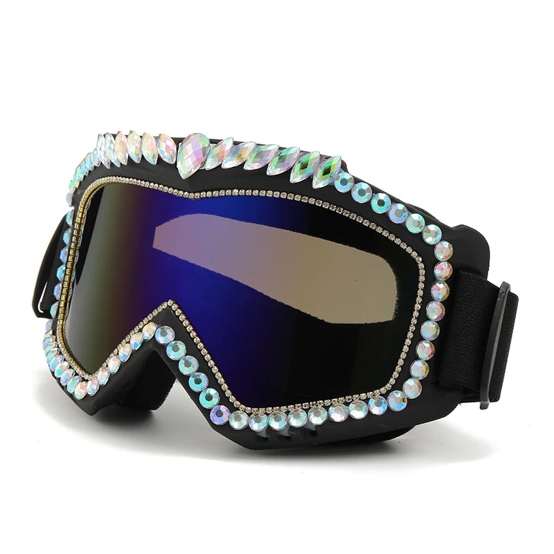 Steampunk Oversized Diamond Ski Sunglasses Goggle Women Men Snowing Sport Sun Glasses Luxury Rhinestone Eyeglasses De Sol Hombre
