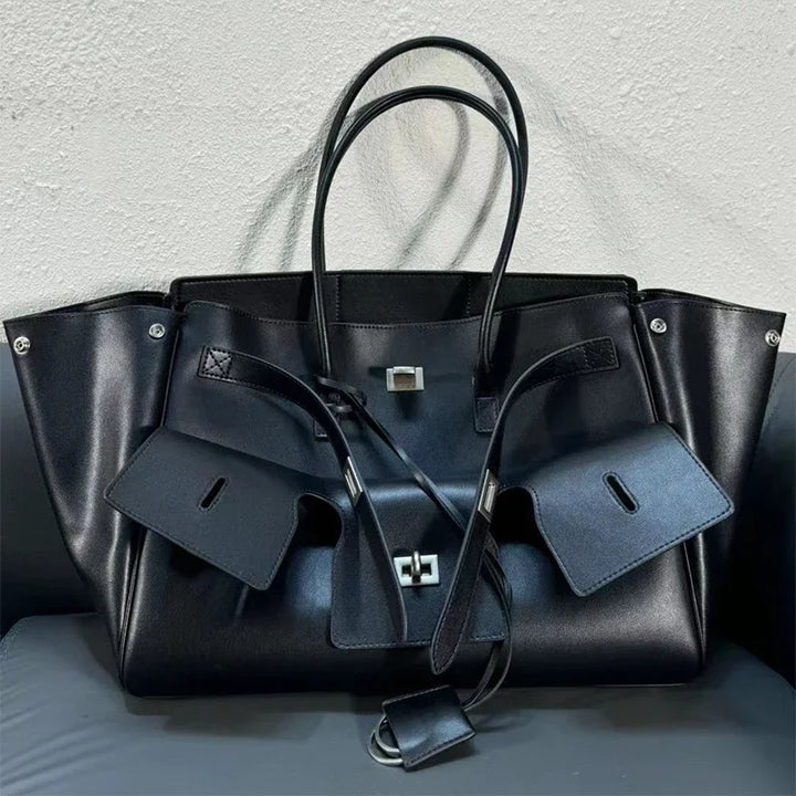 Luxury Brand Silver Buckle Fashion Genuine Leather Handbag New Large Capacity Tote Bag Designer Women's Commuter Shoulder Bag