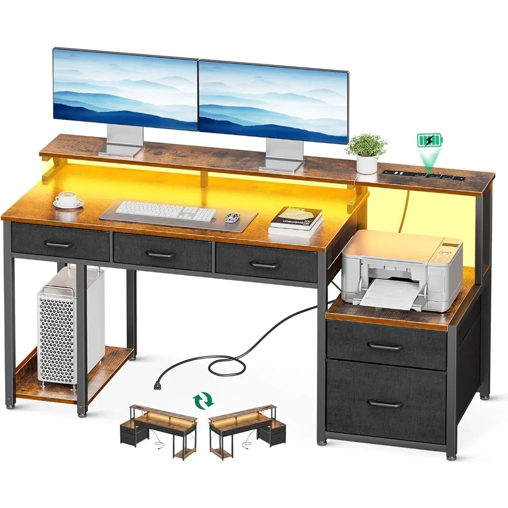 Office Desk with Drawers & LED