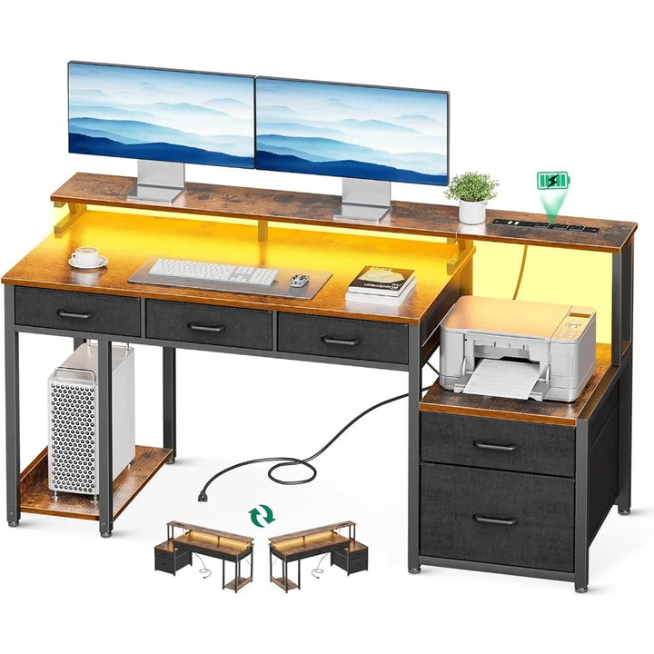Office Desk with Drawers & LED