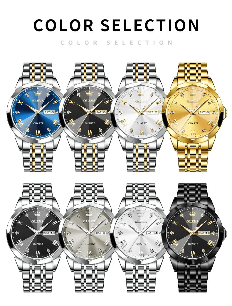 OLEVS Men's Watches Causal Fashion Original Quartz Watch for Man Waterproof Stainless Steel Luminous Date Week Trend Dress Reloj