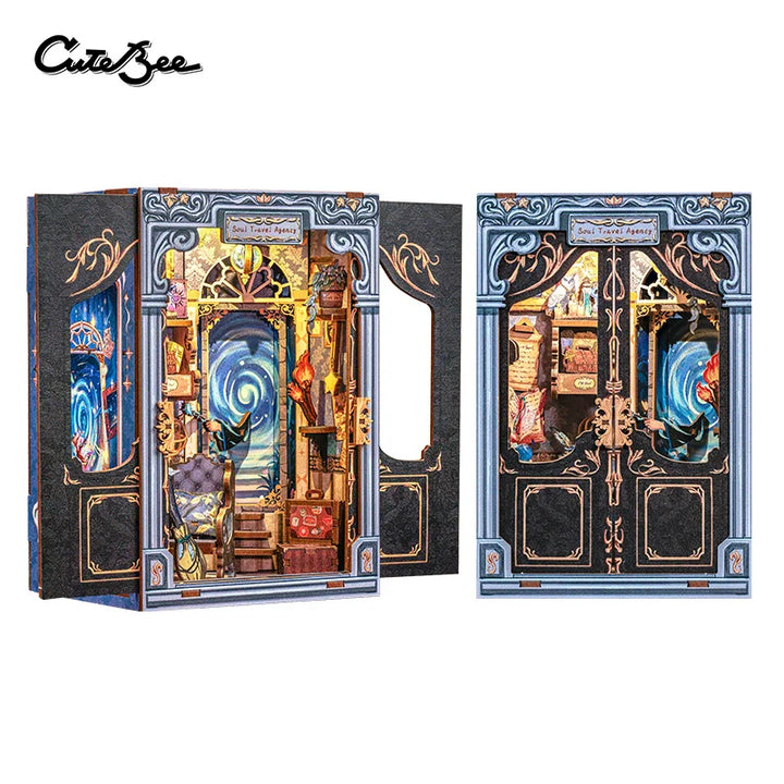 CUTEBEE Bookstore Book Nook with Light DIY Miniature Wooden Dollhouse for Decor Gift Bookshelf Insert Kit 3D Puzzle