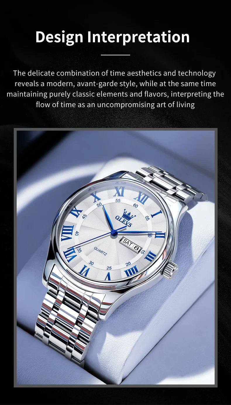 OLEVS 3663 Mens Watch Classic Original Brand Quartz Watch Waterproof  Luminous Watches For Men Dual Calendar Display Gifts Box