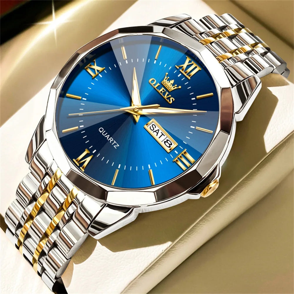 OLEVS Men's Watches Causal Fashion Original Quartz Watch for Man Waterproof Stainless Steel Luminous Date Week Trend Dress Reloj