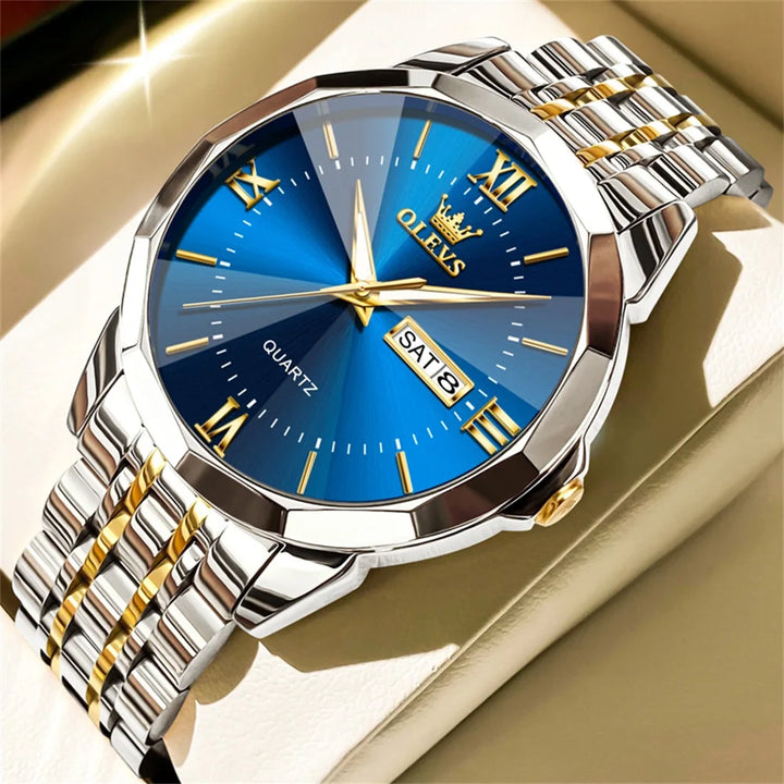 OLEVS Men's Watches Causal Fashion Original Quartz Watch for Man Waterproof Stainless Steel Luminous Date Week Trend Dress Reloj