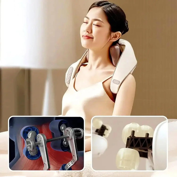Neck and Shoulder Massage Shawl Heating Kneading 6D Massage Head Deep Massage and Muscle Relaxation Adjustable Wearable Massager