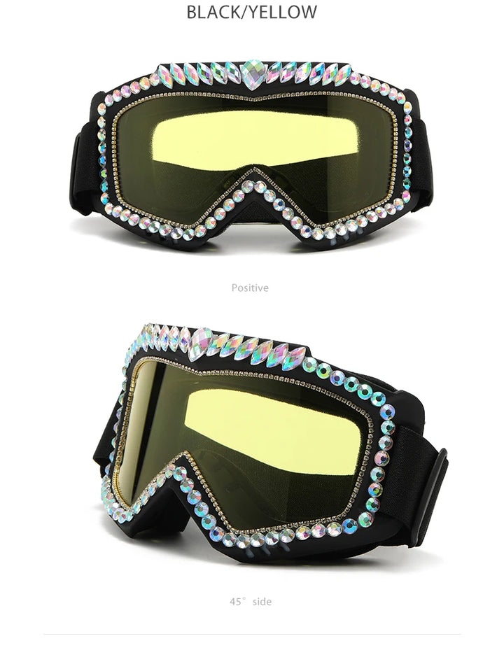 Steampunk Oversized Diamond Ski Sunglasses Goggle Women Men Snowing Sport Sun Glasses Luxury Rhinestone Eyeglasses De Sol Hombre