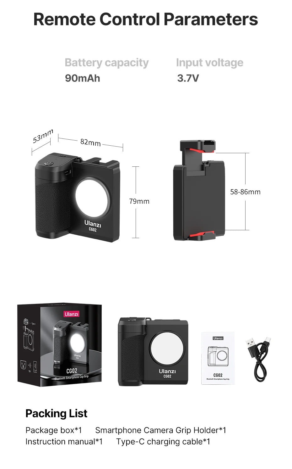 Ulanzi CG02 Smartphone Selfie Grip Wireless Bluetooth Handle with 5500k Fill Light Phone As Camera Photo Stabilizer