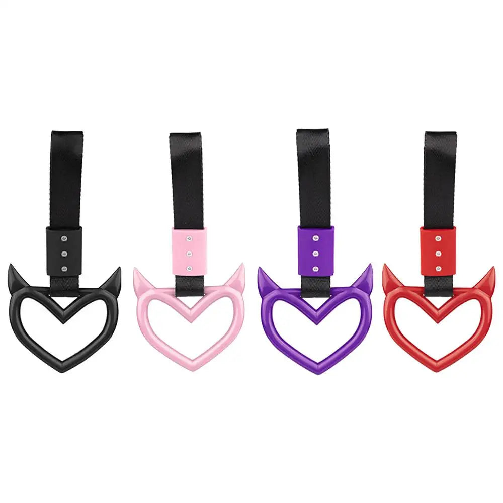1Pcs New Handle Ring Heart Train Bus Hand Strap Styling Drift Charm Car Warning Tow Strap Hook Sticker