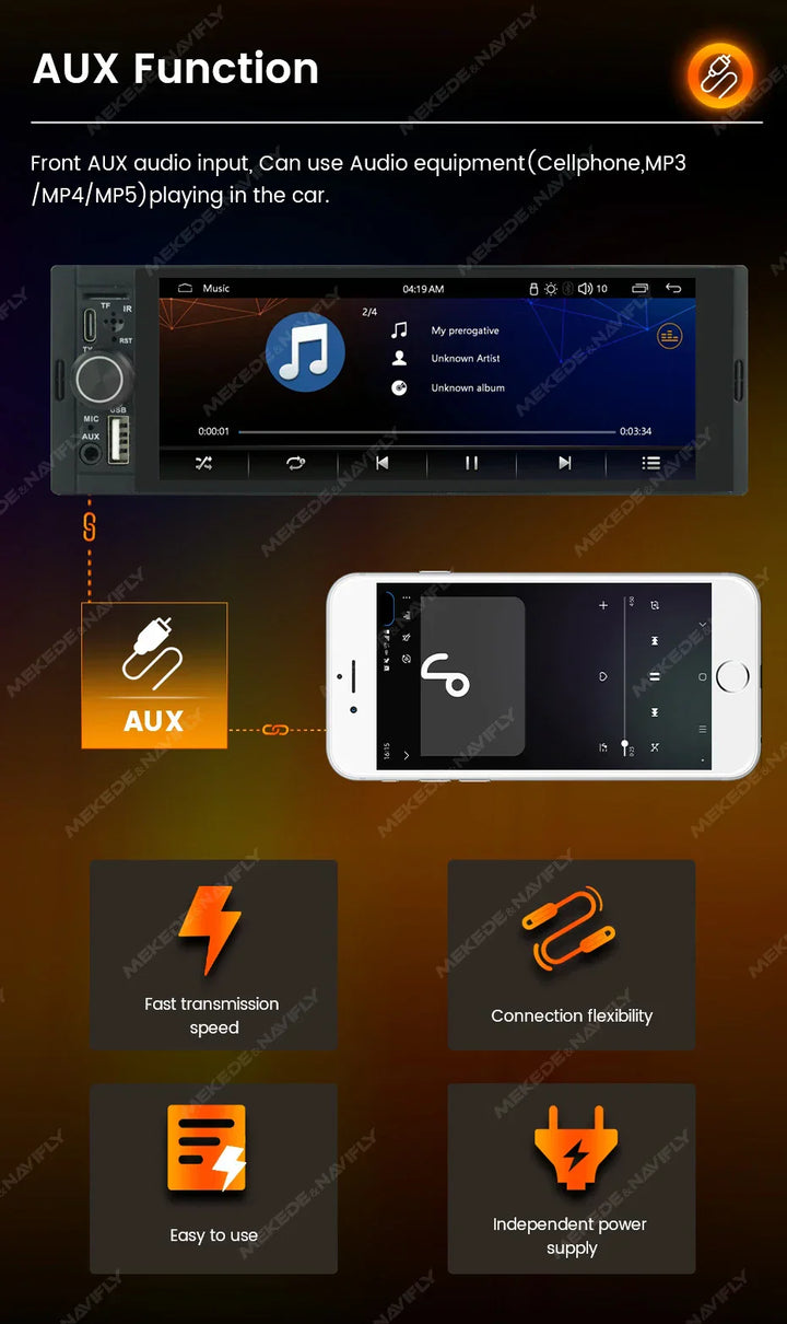 NaviFly 6.86'' 1Din Car Radio Multimedia Player MP5 FM Radio Wireless/Wired Carplay Android Auto Car Stereo 1 din 1280*480