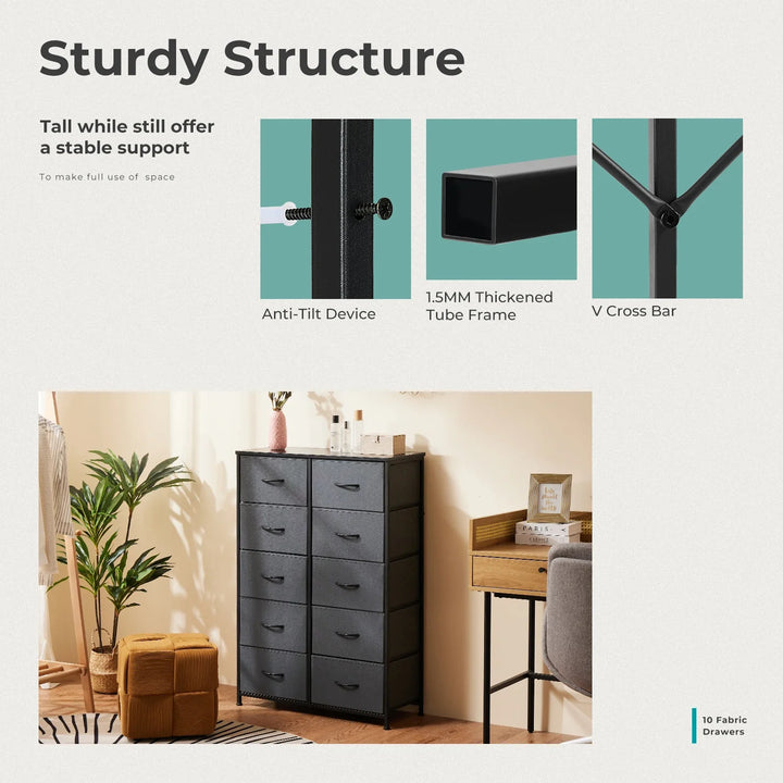 JHK Table with 10 Fabric Drawers