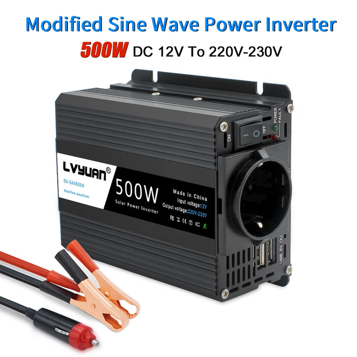 500W DC 12V To AC 110V 220V 50Hz 60Hz Car Power Inverter Automatic Transformer Adapter Dual USB EU US Universal Socket Converter