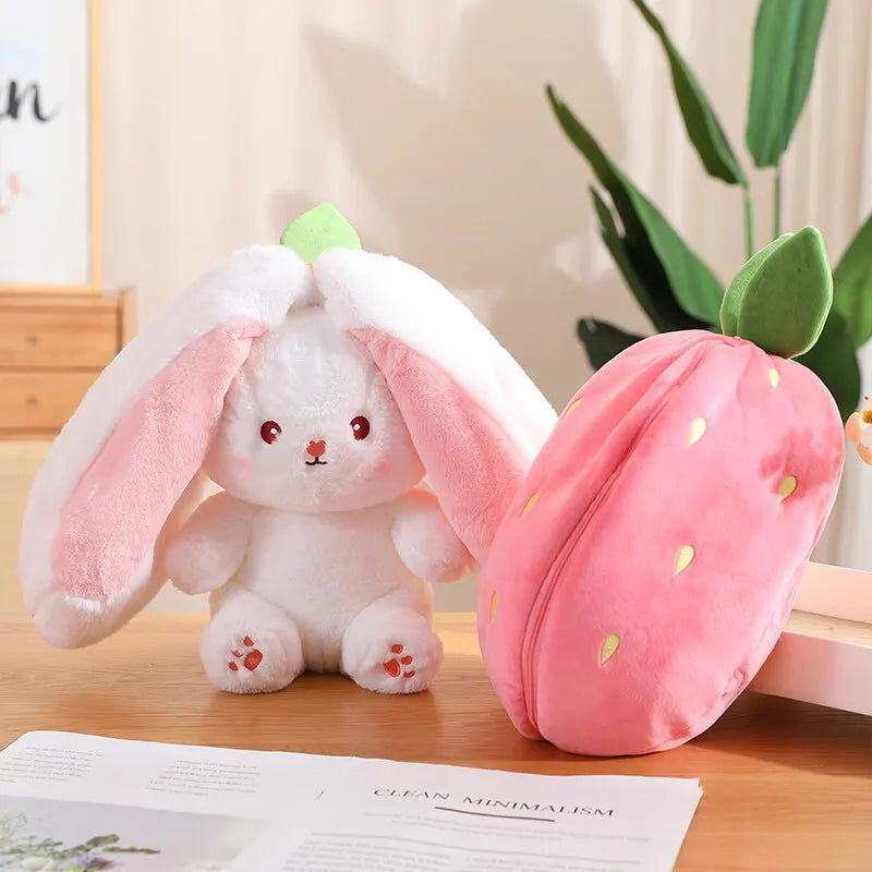 Random 1 Pcs 18cm Cute Stuffed Toys Strawberry Rabbit Radish Rabbit Plush Toys Zipper Doll