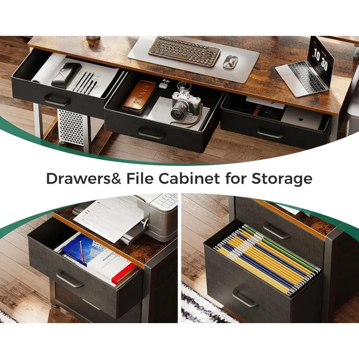 Office Desk with Drawers & LED