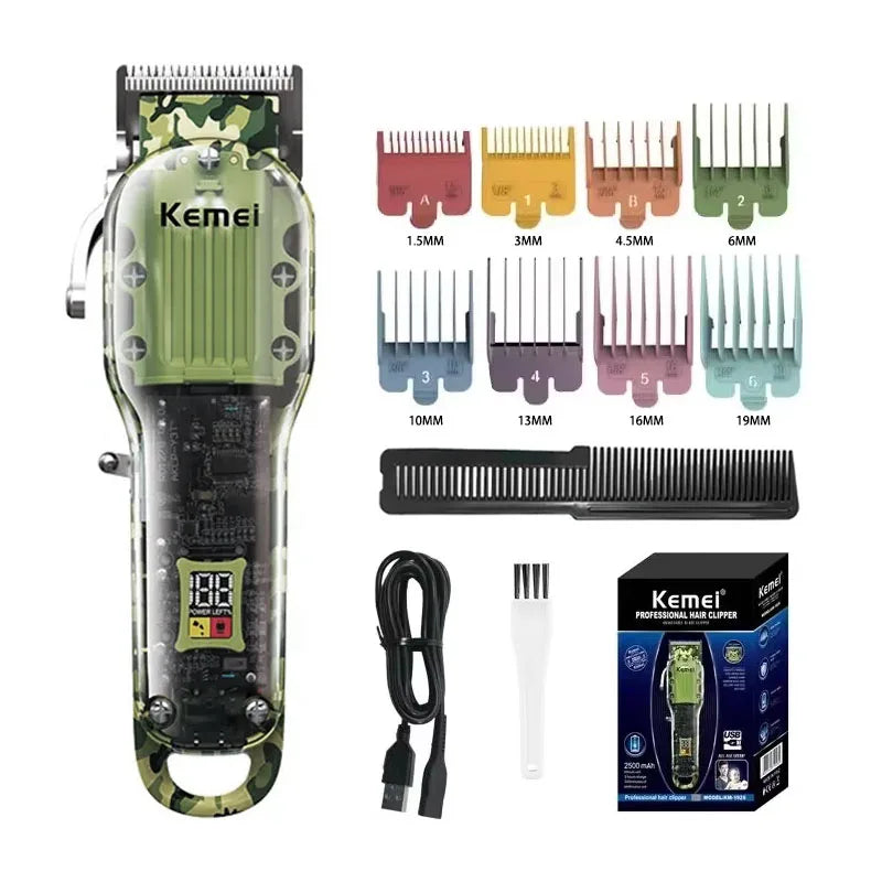 Kemei Transparent Body Electric Hair Clippers Kit KM-1926 KM-1928 Rechargeable Trimmer KM-TX7 Waterproof Men's Shaver Barber