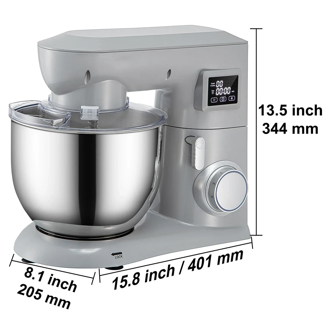 VEVOR 5 IN 1 Stand Mixer Tilt-Head Multifunctional Electric Mixer w/ 6 Speeds LCD Screen Timing 7.4 Qt Stainless Bowl Dough Hook