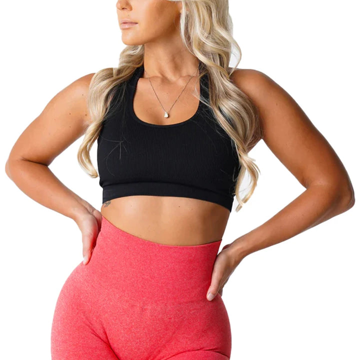 New Limitless Ribbed Seamless Halter Bra Spandex  Woman Fitness Elastic Breathable Breast Enhancement Leisure Sports Underwear