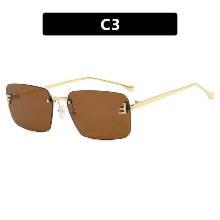 Rimless Sqaure Sunglasses F Letter Rectangle Shades For Men Women Trendy Driving Frameless Casual Eyewear UV400 Oculos Del Sol