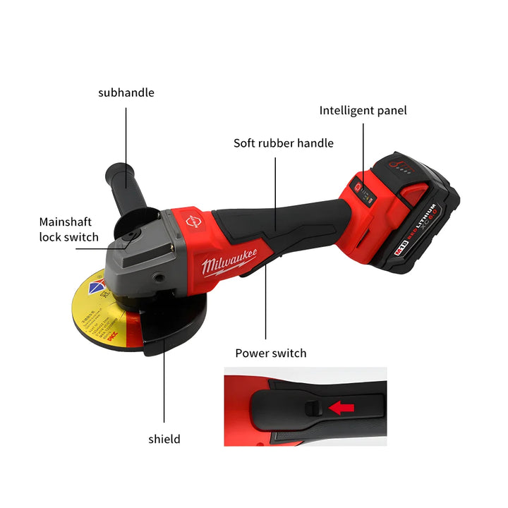 Milwaukee 100/125mm Brushless Angle Grinder Polishing Cutting Machine 18V Battery High Power Electric Cordless Power Tools
