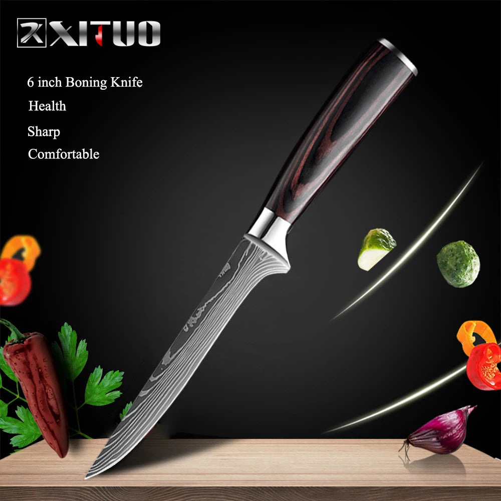 XITUO Professional Damascus Laser Pattern Chef Knife High-Quality Kitchen Knife, Sharp Slicing Cleaver, Boning & Utility Knife