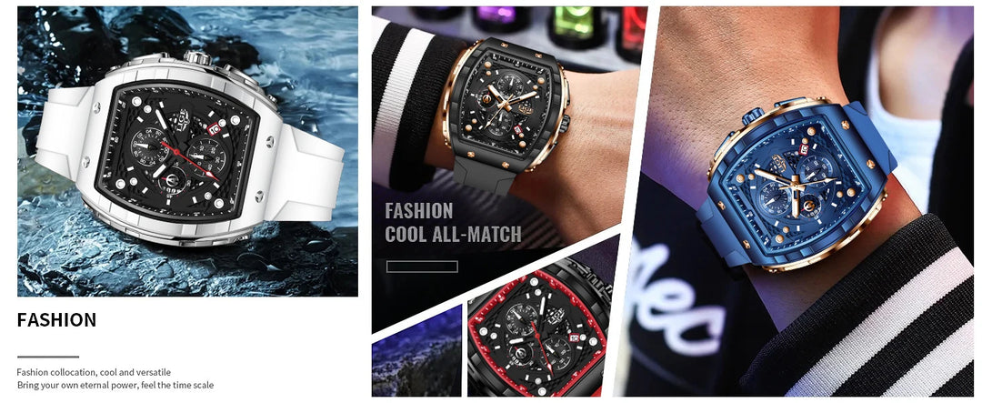 LIGE Outdoor Square Casual Sport Quartz Man Watch Top Brand Luxury Watches Fashion 50M Waterproof Auto Date Silicone Chronograph