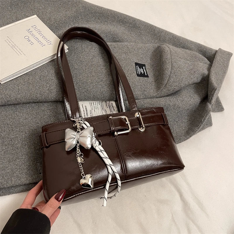 MOODS Belt Buckle Design Shoulder Satchels Bag For Women 2025 New In Luxury Designer Handbags Branded Fashion Totes With Pendant