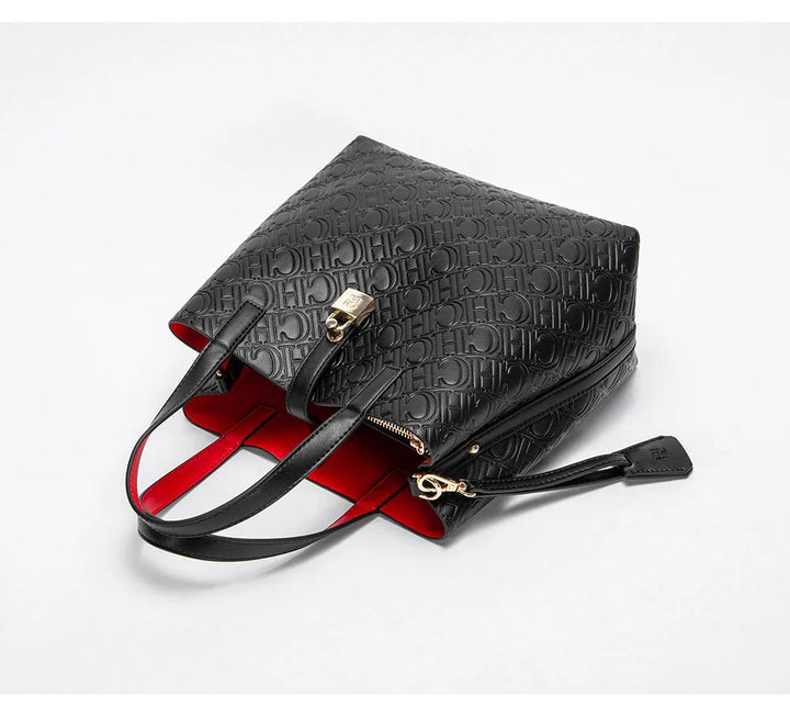 CH Fashion Brand Shoulder Bag for Women Large Capacity Casual Hard Bag with Letters Embossed PU Leather Womenswear