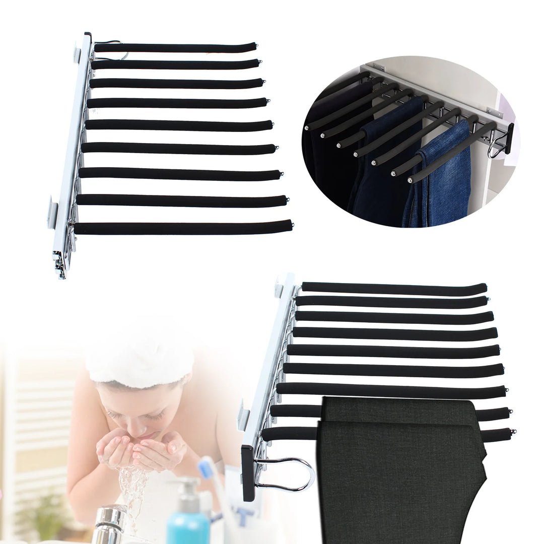 Pull Out Wardrobe Trouser Rack 9 Scarf Holder Hanger Rail Extendable Trousers Hanger Suitable for Wardrobe Depth 48cm