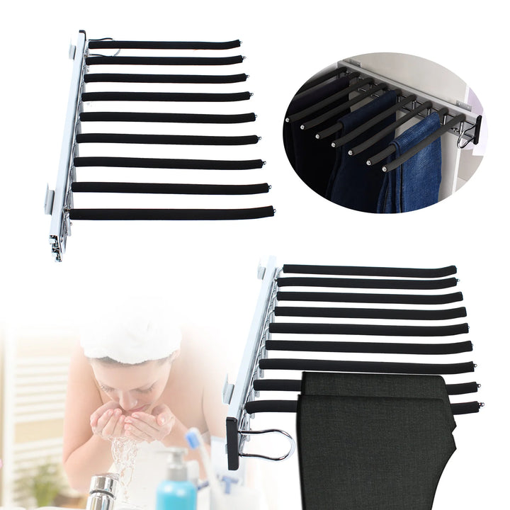 Pull Out Wardrobe Trouser Rack 9 Scarf Holder Hanger Rail Extendable Trousers Hanger Suitable for Wardrobe Depth 48cm