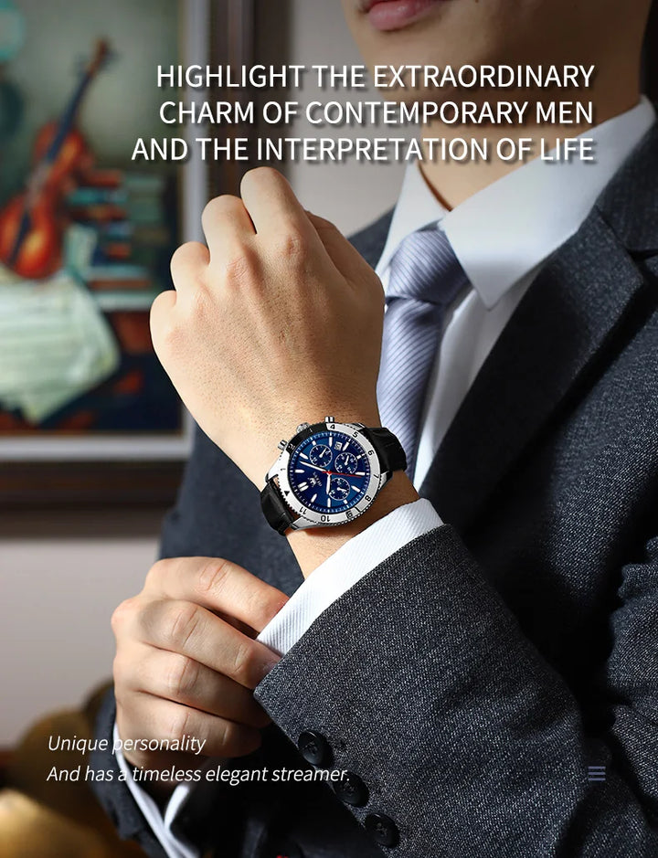 OLEVS Original Quartz Watch for Men Leather Strap Chronograph Calendar Waterproof Luminous Men's Wristwatches Relógio Masculino