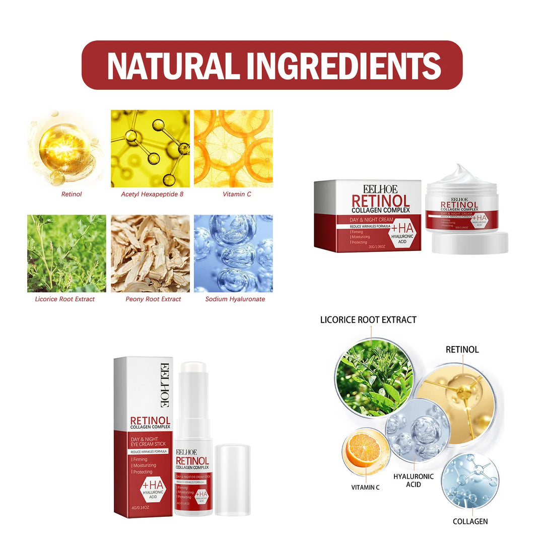 Retinol Wrinkle Remover Facial Serum Set Instant Firming Lift Anti-Aging Cream Fade Fine Lines Whitening Moisturizing Skin Care