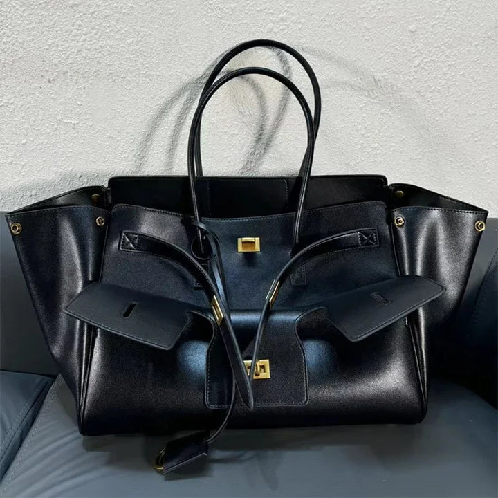 Luxury Brand Silver Buckle Fashion Genuine Leather Handbag New Large Capacity Tote Bag Designer Women's Commuter Shoulder Bag
