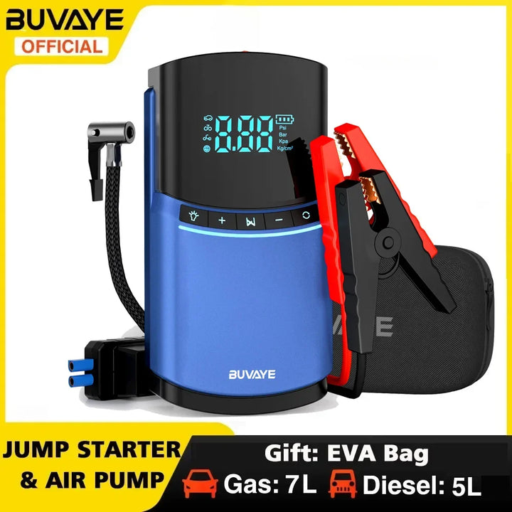 BUVAYE Car Jump Starter Air Pump 150PSI 2000A Jump Starter car battery starter Power Bank 150PSI Tire Compressor Powerbank