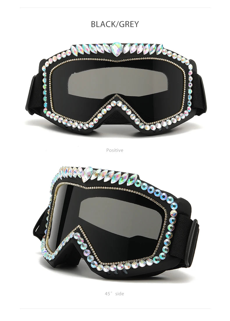 Steampunk Oversized Diamond Ski Sunglasses Goggle Women Men Snowing Sport Sun Glasses Luxury Rhinestone Eyeglasses De Sol Hombre