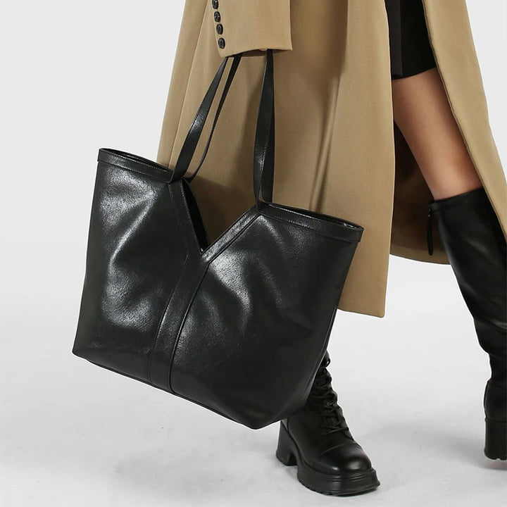 Soft Luxury Y Letter Women Shoulder Bag New Genuine Leather Fashion Large Capacity Tote Bag High-end Casual Commuting Brand Bag