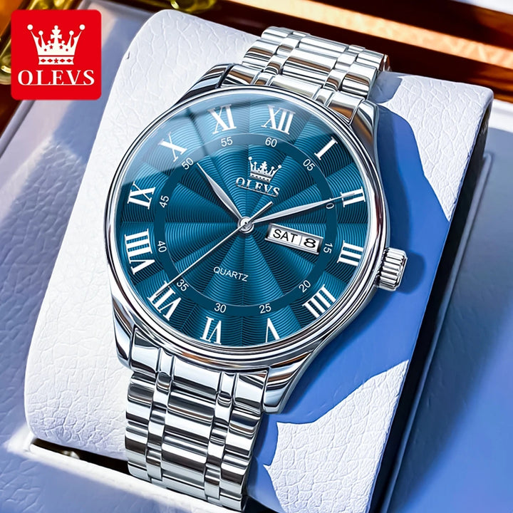 OLEVS 3663 Mens Watch Classic Original Brand Quartz Watch Waterproof  Luminous Watches For Men Dual Calendar Display Gifts Box