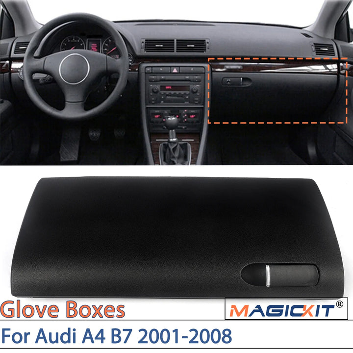 MAGICKIT Black Glove Box Compartment Door Lid Cover With Buckle For Audi A4 B7 2001-2008 CAR Accessories Direct Replacement