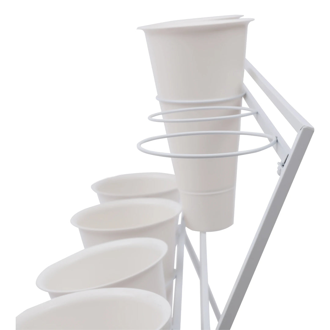 3 Layers Flower Display Stand Movable Modern Metal Plant Shelf with 12Pcs Flower Buckets & Wheels for Home Garden Patio Balcony