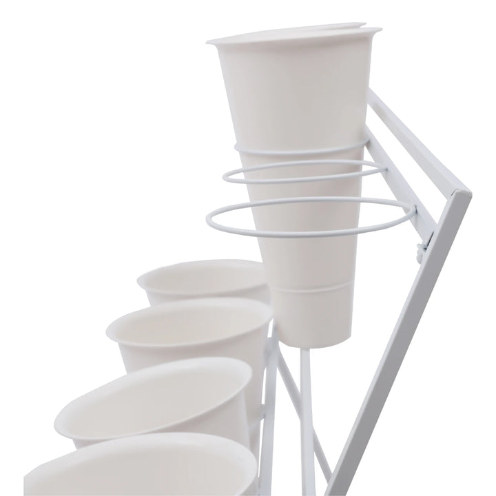 3 Layers Flower Display Stand Movable Modern Metal Plant Shelf with 12Pcs Flower Buckets & Wheels for Home Garden Patio Balcony